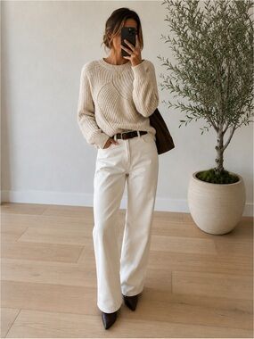 Soft Joie Cotton & Wool Chunky Neutral Fisherman Sweater
